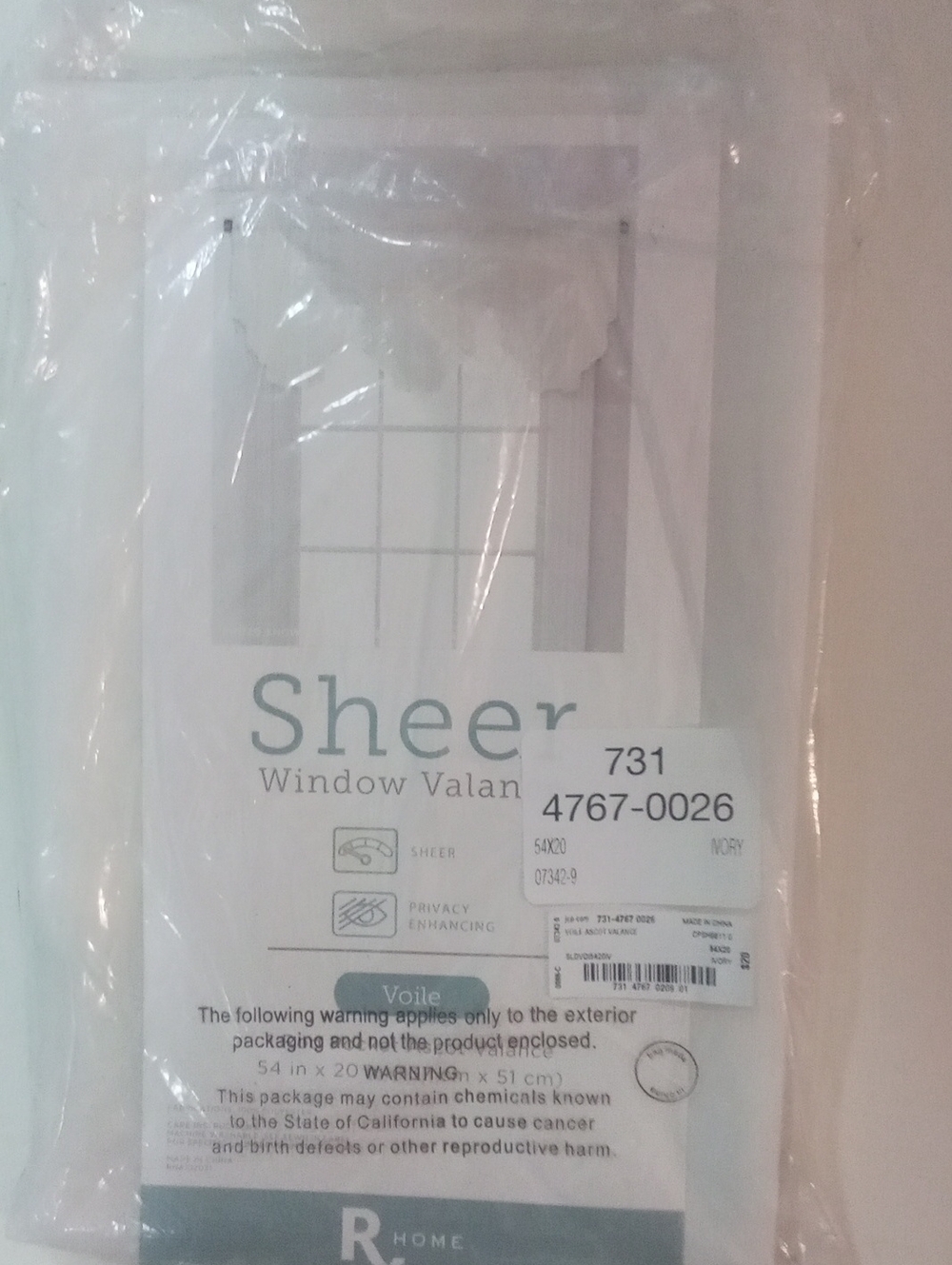 R Home Sheer Voile Window Valance - White Rod Pocket Ascot NWT $25